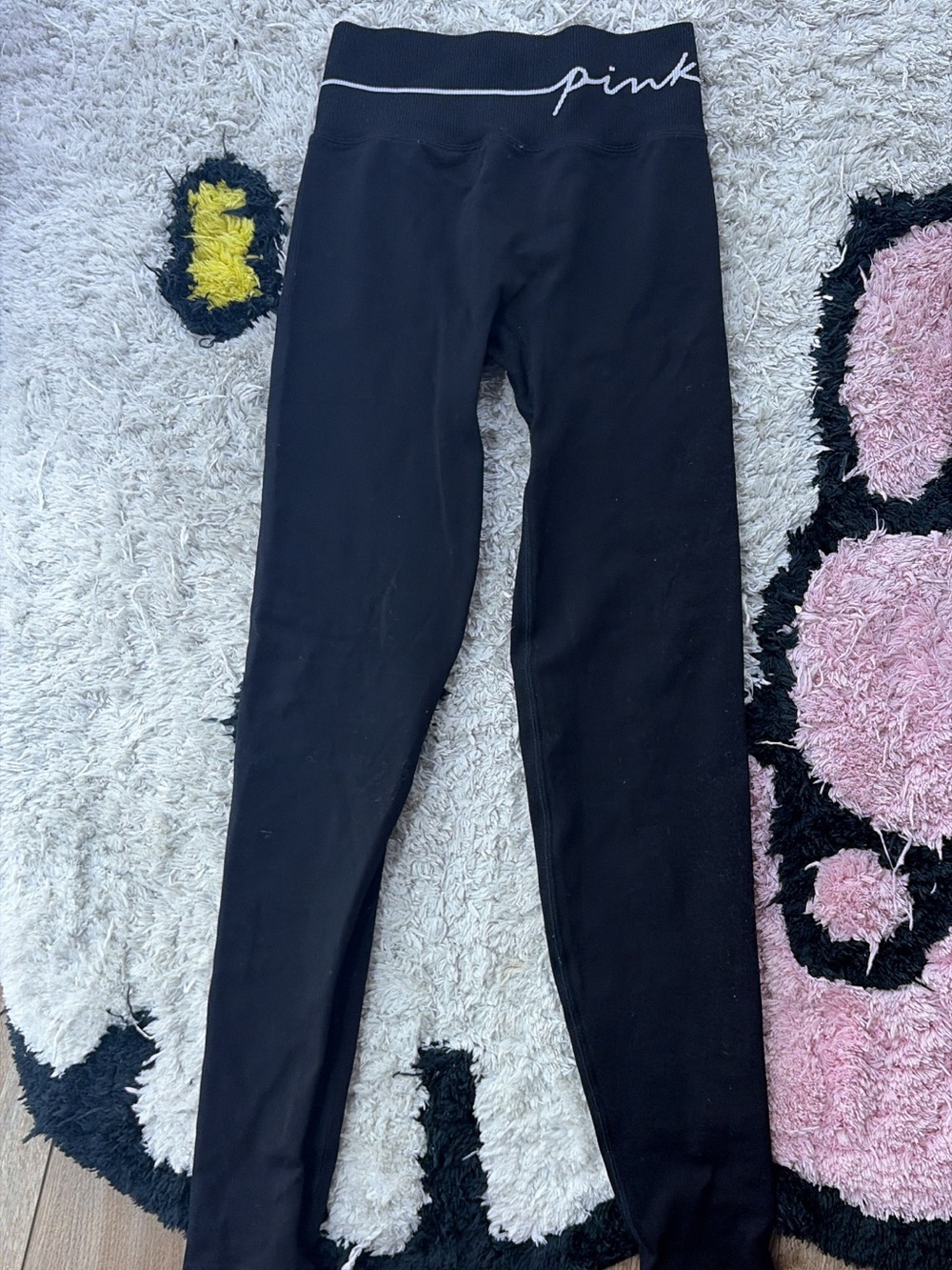 PINK Victoria's Secret Girls' Black Leggings with White Script Waistband